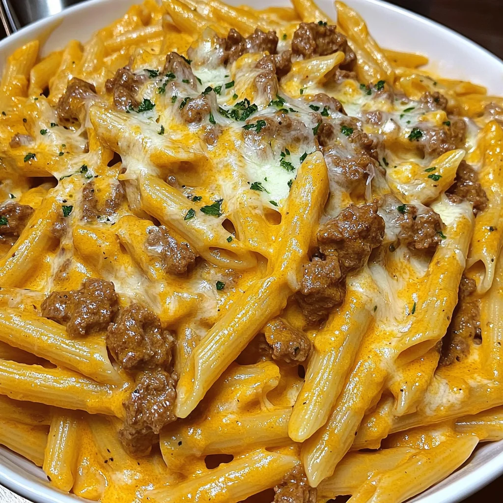 Creamy Beef Penne with Cheddar Jack Cheese Recipe