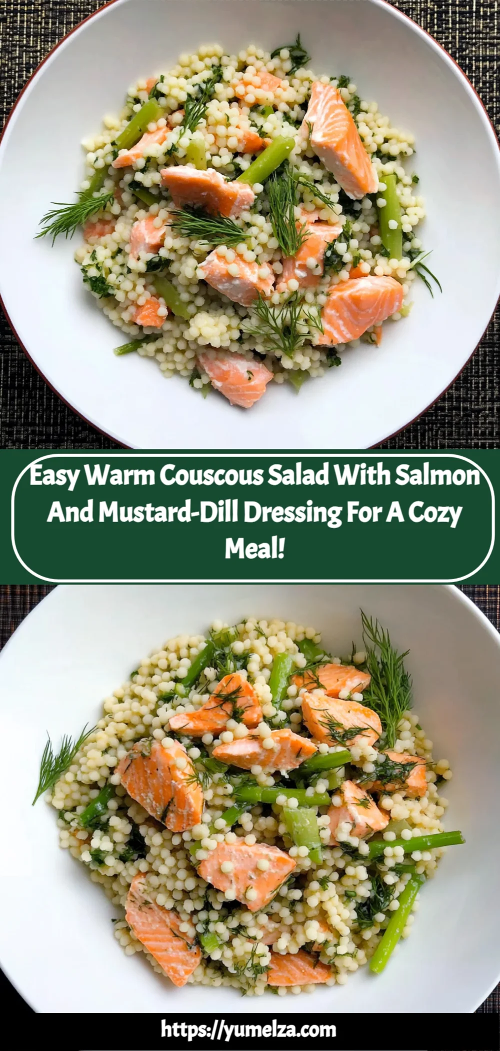 Easy Warm Couscous Salad with Salmon and Mustard-Dill Dressing for a Cozy Meal!