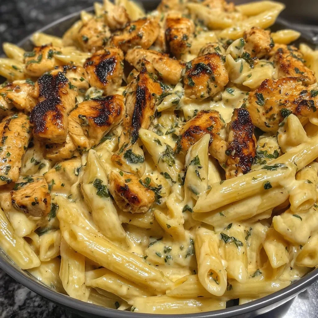 penne crémeux au poulet cajun à l'ail et sauce parmesan