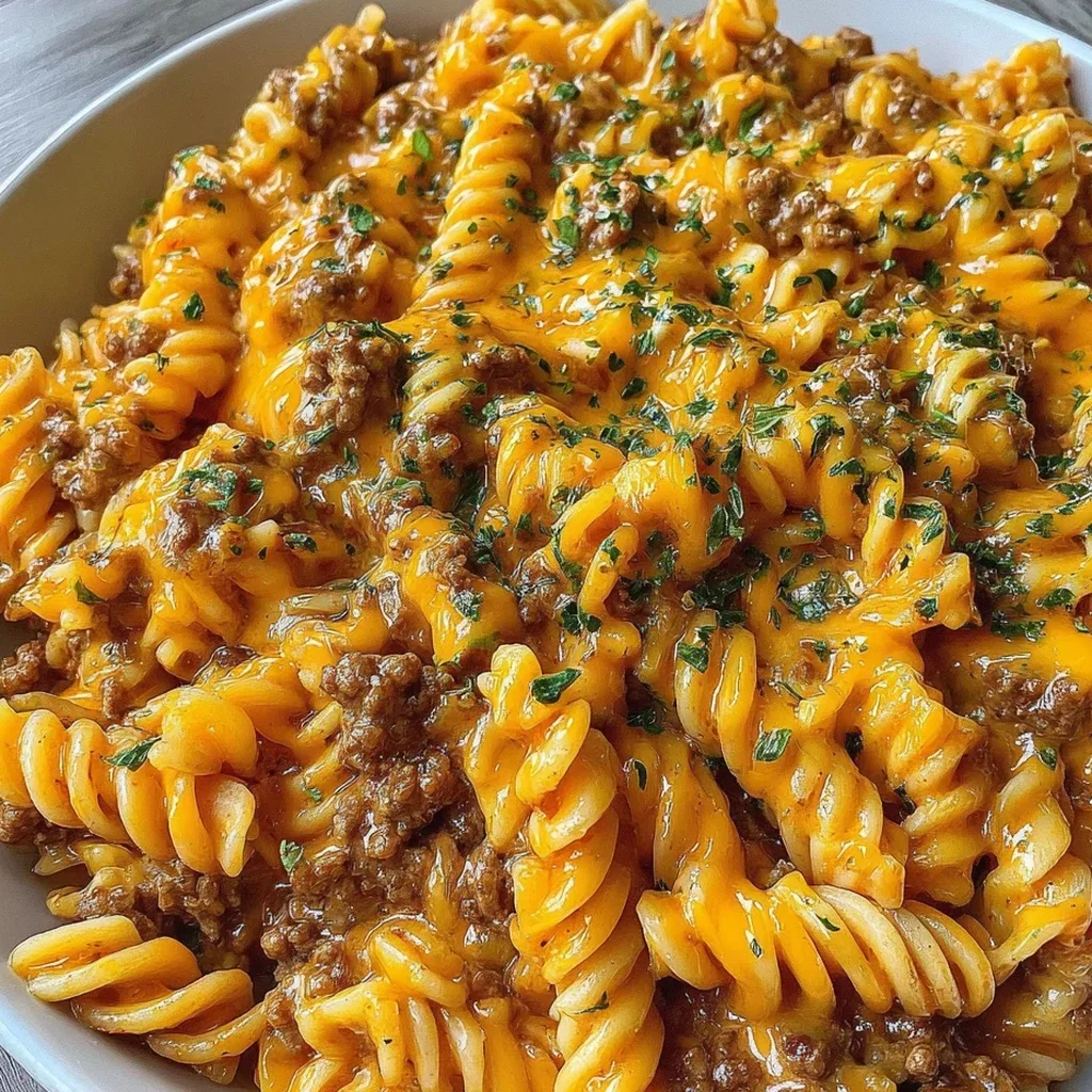 rotini à la viande hachée dans une sauce crémeuse au fromage italien