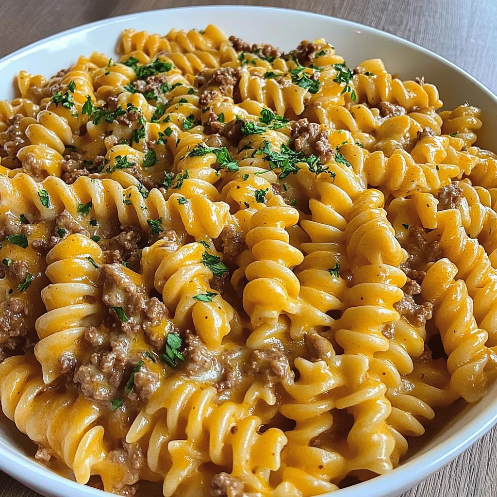 rotini à la viande hachée dans une sauce crémeuse au fromage italien