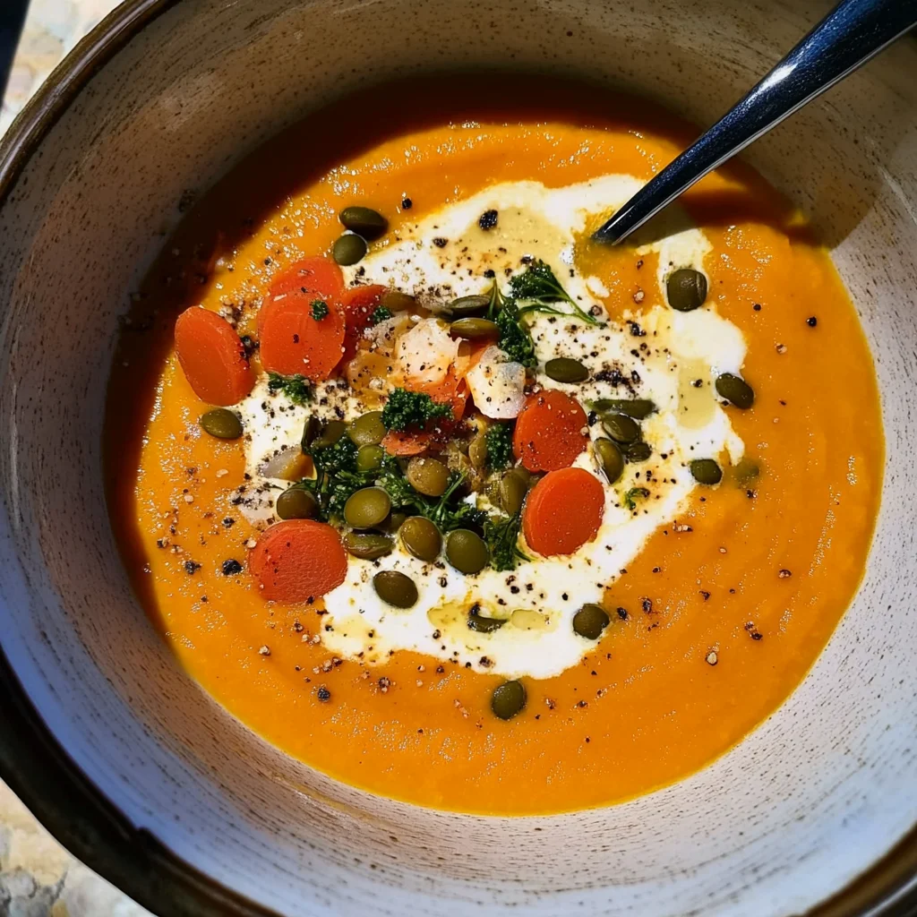 soupe de courge musquée aux lentilles rouges