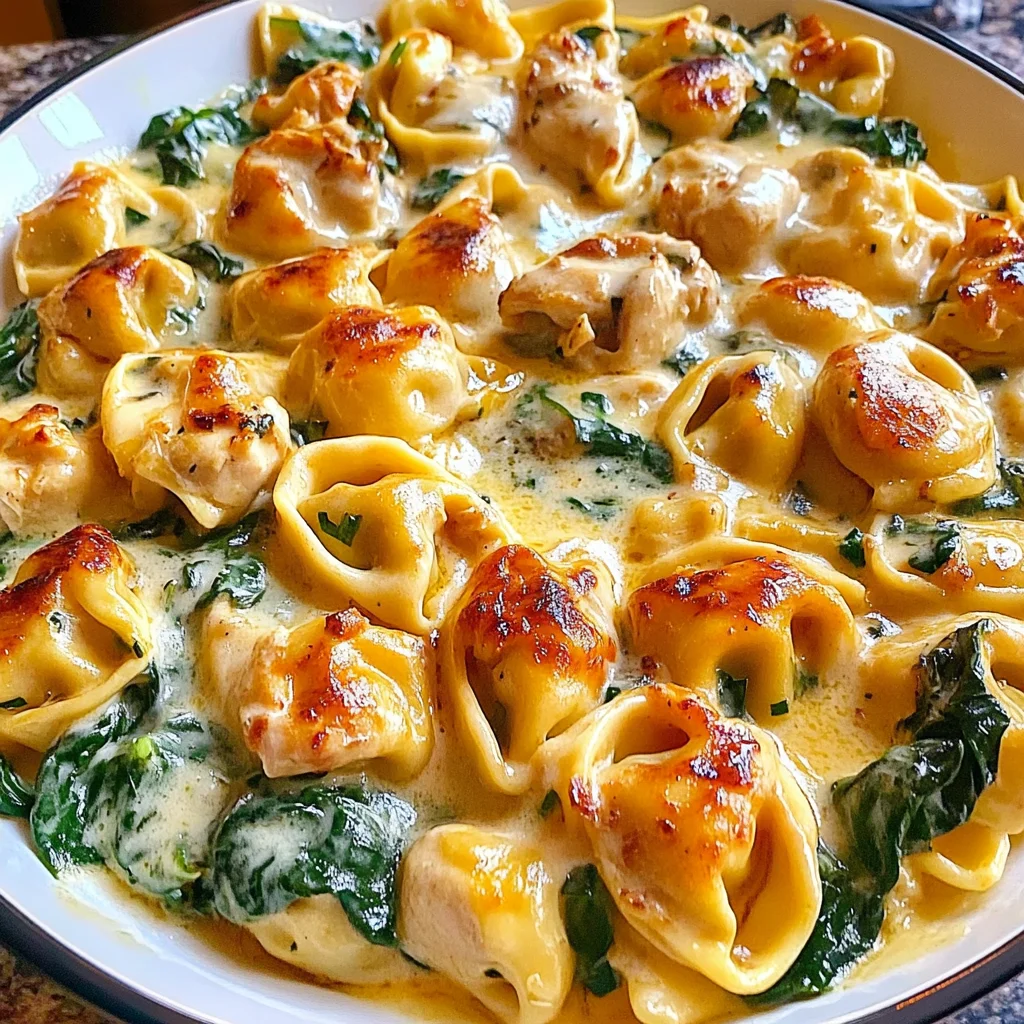 tortellini au poulet à l'ail et au fromage avec épinards